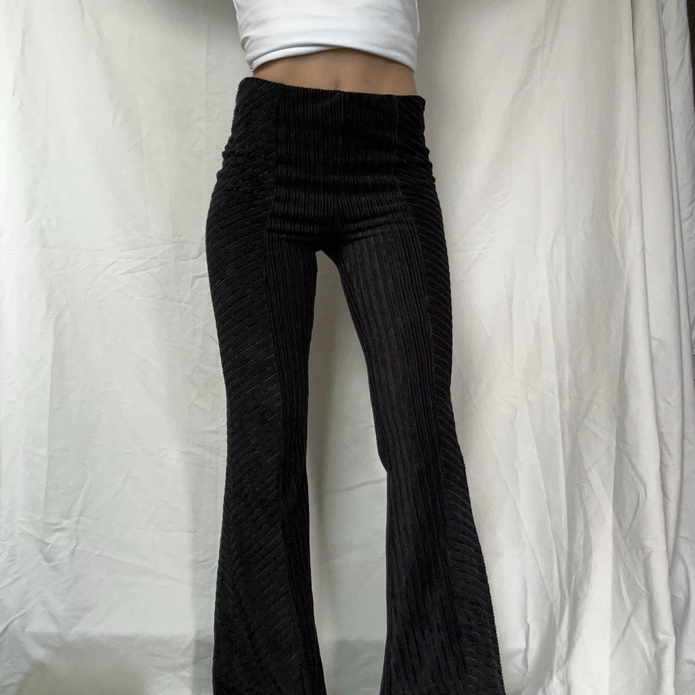 Free People Slim Velvet Flare Pants High Waist Whimsigoth 70s Boho Chic Festival